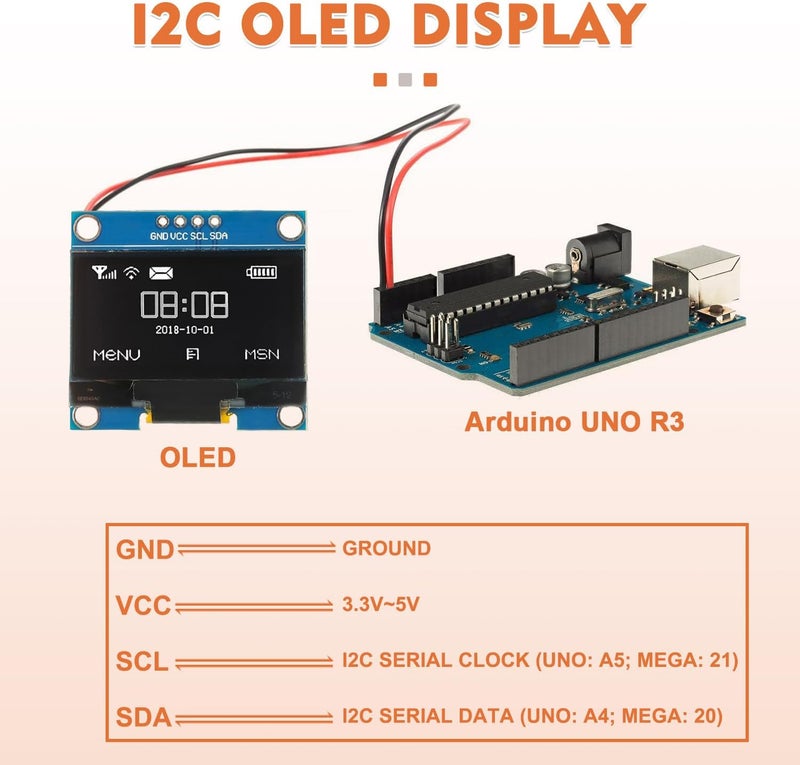 JAMHER 1.3 Inch I2C IIC OLED Display Module 128x64 Pixel Mini Self-Luminous Display Screen Board for Arduino Projects Raspberry Pi with Wire(1Pack White) - Image 4